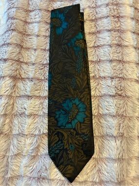 Vintage Dior brown Tie with Teal Floral Motif